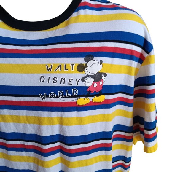 XL Y2K Vintage Walt Disney World Mickey Mouse Striped T-Shirt Ringer - Picture 1 of 6